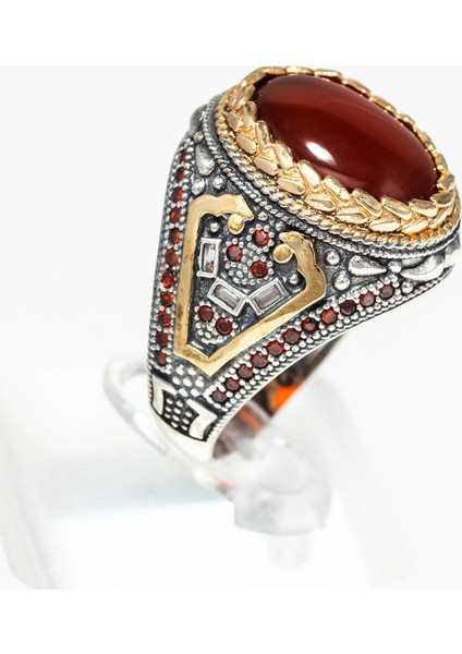 Osmanlı Motifli Kırmızı Akik Taşlı 925 Ayar Gümüş Erkek Yüzük – El Işçiliği ve Asaletin Buluşması modelleri
