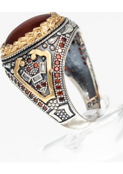 Osmanlı Motifli Kırmızı Akik Taşlı 925 Ayar Gümüş Erkek Yüzük – El Işçiliği ve Asaletin Buluşması fırsatları