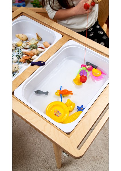 Montessori Ahşap Huş Aktivite Masası 2 Sepet Beyaz/kara Tahtalı Rulo Kişiselleştirilebilir 2-6 Yaş +1 Sandalye fırsatları