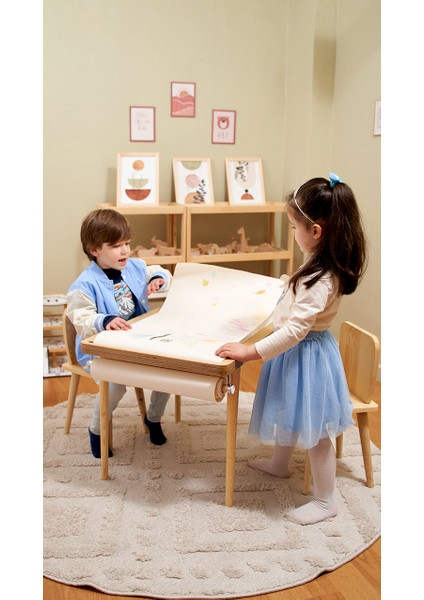 Montessori Ahşap Huş Aktivite Masası 2 Sepet Beyaz/kara Tahtalı Rulo Kişiselleştirilebilir 2-6 Yaş +1 Sandalye indirimleri