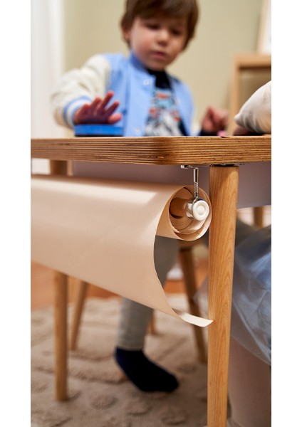 Montessori Ahşap Huş Aktivite Masası 2 Sepet Beyaz/kara Tahtalı Rulo Kişiselleştirilebilir 2-6 Yaş +1 Sandalye