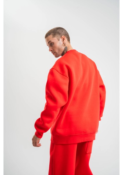 Uzun Kol Bisiklet Yaka Basic Sweatshirt - Kırmızı -Vlmr fiyatları