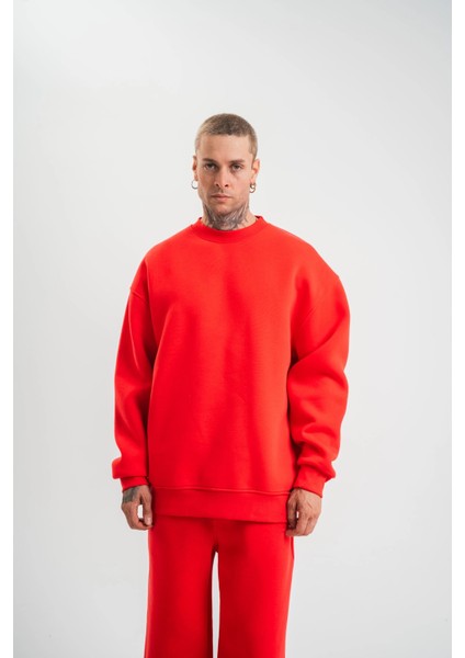 Uzun Kol Bisiklet Yaka Basic Sweatshirt - Kırmızı -Vlmr fırsatları