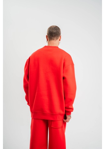 Uzun Kol Bisiklet Yaka Basic Sweatshirt - Kırmızı -Vlmr indirimleri