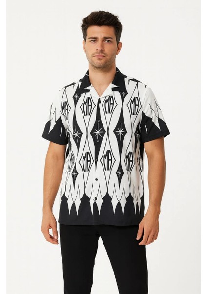 Erkek Iki Iplik Kumaş Dijital Baskılı Gömlek - Siyah -Vlmr
