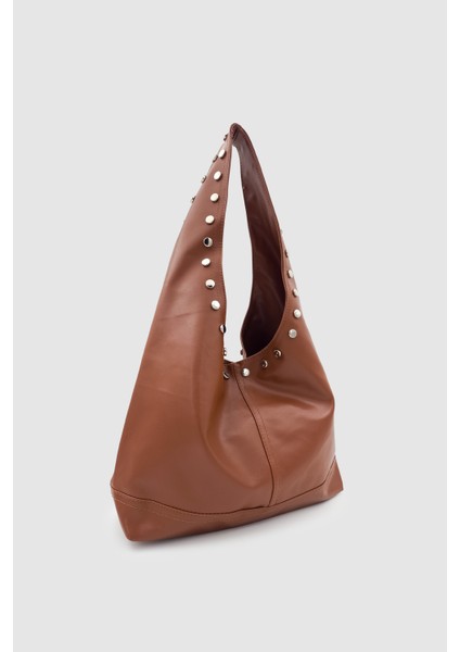 Stula Büyük Hacimli Mıknatıslı Zımba Detaylı Hobo Omuz Çantası Taba fiyatları