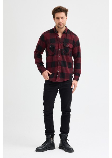Erkek Rahat Kesim Ekose Oduncu Flanel Gömlek - Kalın %100 Pamuk Çift Cep Kışlık indirimleri