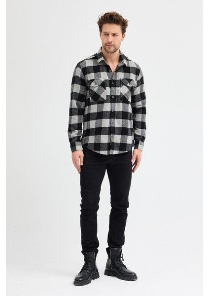 Erkek Rahat Kesim Ekose Oduncu Flanel Gömlek - Kalın %100 Pamuk Çift Cep Kışlık fırsatları