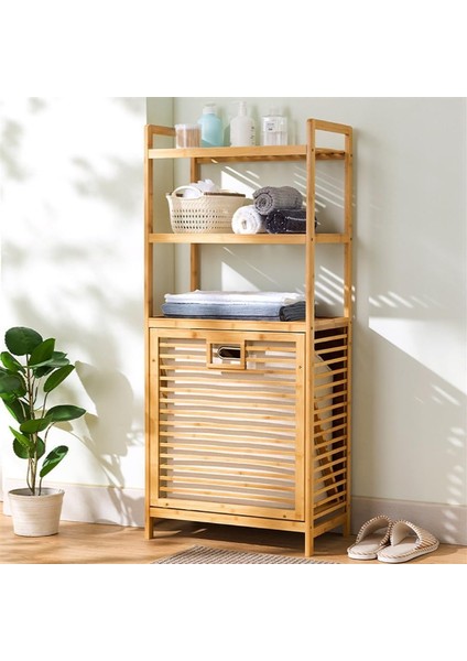 3 Organizer Raflı Ahşap Bambu Çek-Aç Kirli Sepeti modelleri