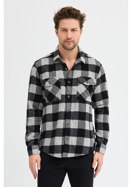 Erkek Rahat Kesim Ekose Oduncu Flanel Gömlek - Kalın %100 Pamuk Çift Cep Kışlık