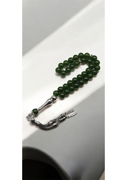 Sertifikalı Tayvan Yeşim Doğal Taş Tesbih 8 mm 33'lü Yuvarlak Kesim