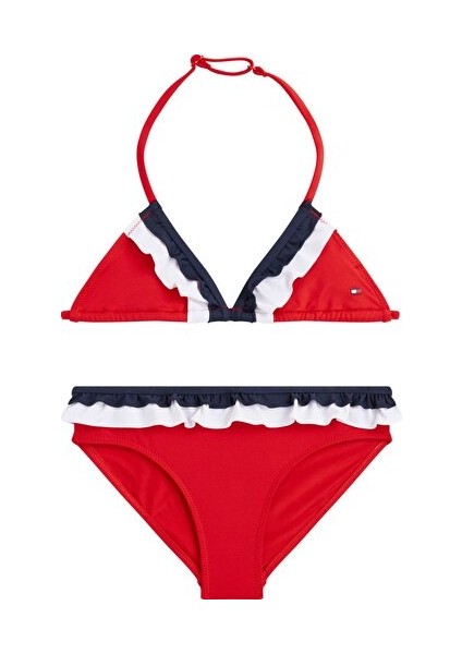 Kız Çocuk Parlak Kırmızı Üçgen Bikini Üstü