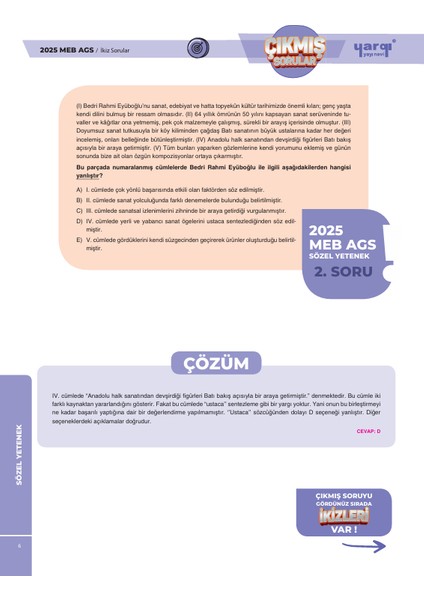 Yargı Meb Ags Tüm Dersler Tamamı Çözümlü Çıkmış ve Ikiz Sorular fiyatları