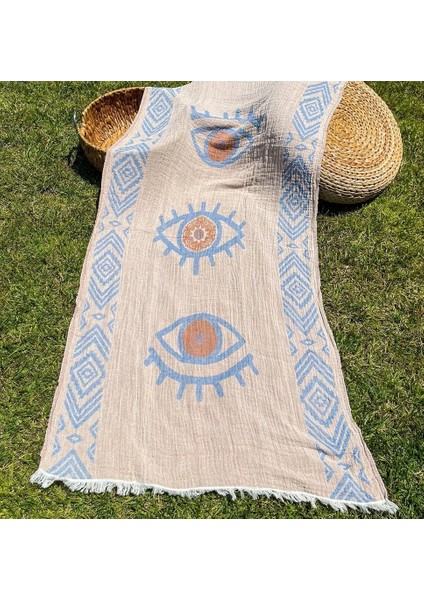 90X180 Çift Taraflı 3 Kat Müslin Göz Desenli Kilim Motifli P