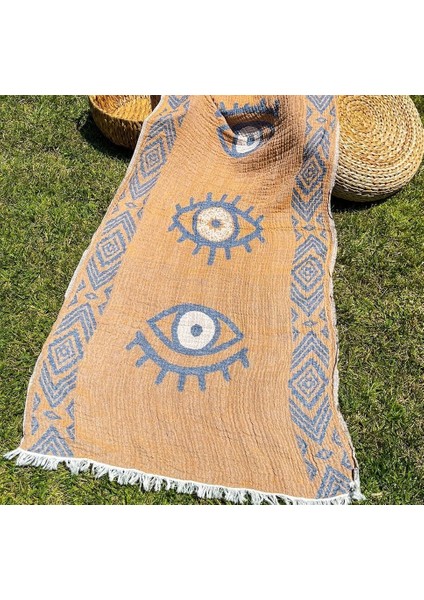 90X180 Çift Taraflı 3 Kat Müslin Göz Desenli Kilim Motifli P