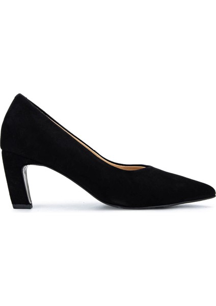 Kadın Hakiki Deri Siyah Süet Topuklu Ayakkabı 594 6308 Bn Ayk SK25-26 Sıyah Suet