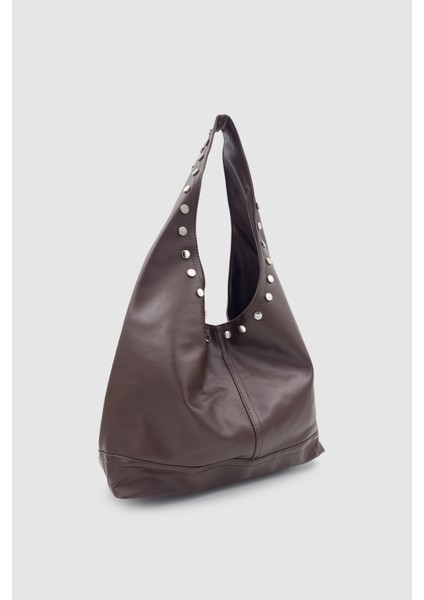 Stula Büyük Hacimli Mıknatıslı Zımba Detaylı Hobo Omuz Çantası Acı Kahve fiyatları