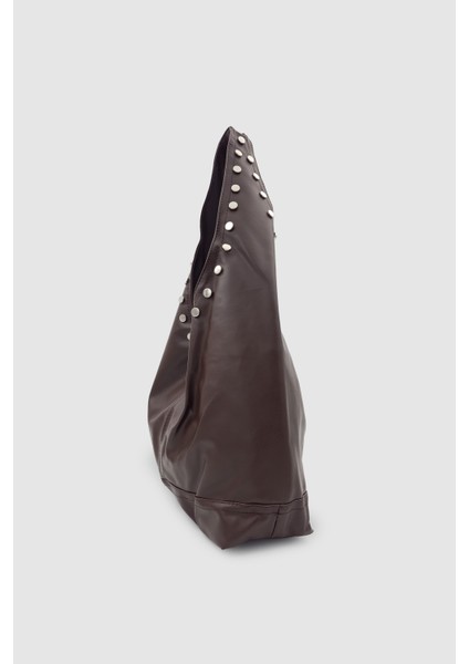 Stula Büyük Hacimli Mıknatıslı Zımba Detaylı Hobo Omuz Çantası Acı Kahve fırsatları