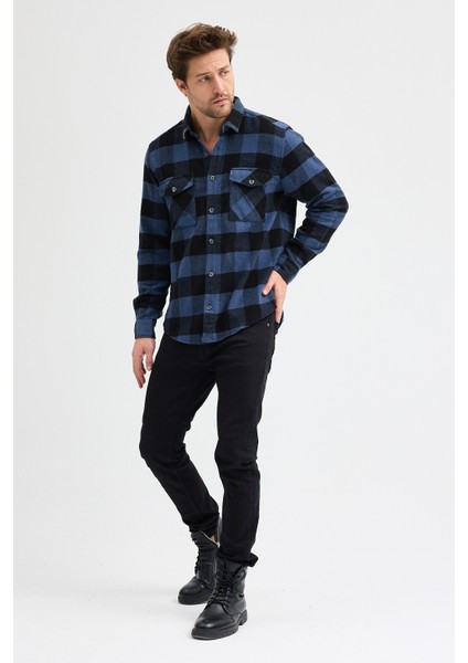 Erkek Rahat Kesim Ekose Oduncu Flanel Gömlek - Kalın %100 Pamuk Çift Cep Kışlık