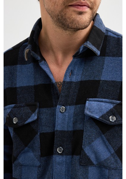 Erkek Rahat Kesim Ekose Oduncu Flanel Gömlek - Kalın %100 Pamuk Çift Cep Kışlık
