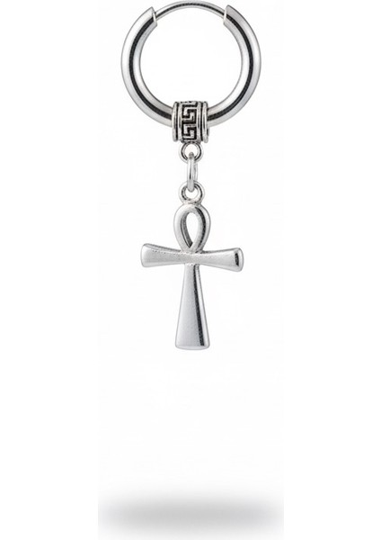 Haç Figürlü Çelik Halka Küpe