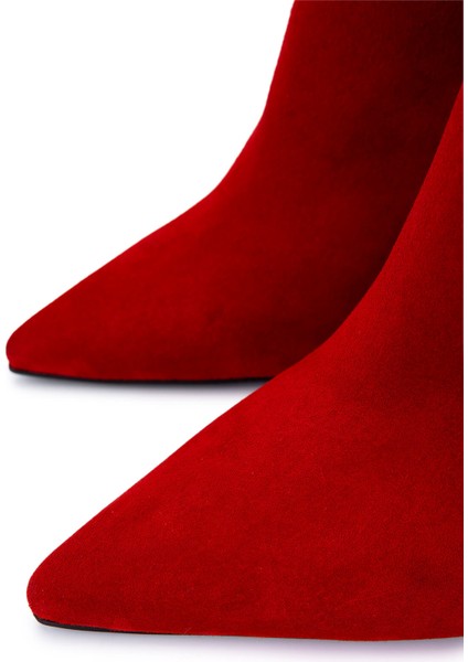 Kadın Hakiki Deri Kırmızı Süet Topuklu Bot 594 5417 Bn Bot SK25-26 Krmz Mts Suet modelleri