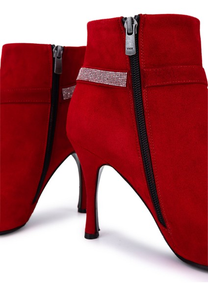 Kadın Hakiki Deri Kırmızı Süet Topuklu Bot 594 5417 Bn Bot SK25-26 Krmz Mts Suet fırsatları