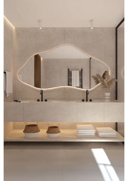 Premium Modern Asimetrik LED Banyo Duvar Aynası, Estetik Dresuar Boy Aynası