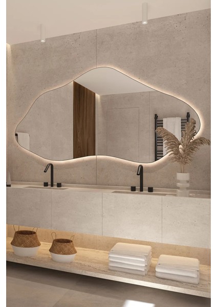 Premium Modern Asimetrik LED Banyo Duvar Aynası, Estetik Dresuar Boy Aynası fiyatları