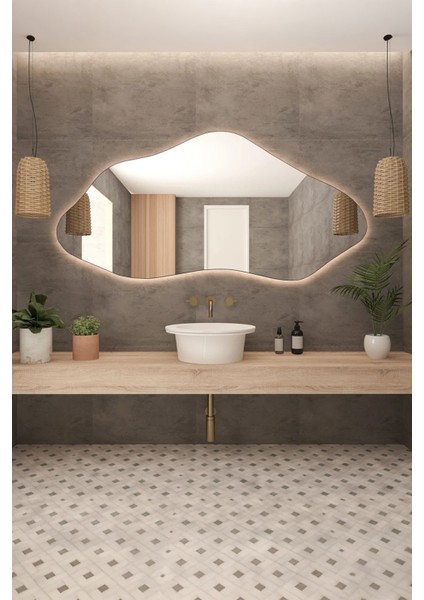 Premium Modern Asimetrik LED Banyo Duvar Aynası, Estetik Dresuar Boy Aynası fırsatları