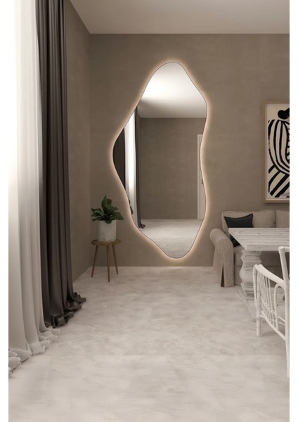 Premium Modern Asimetrik LED Banyo Duvar Aynası, Estetik Dresuar Boy Aynası