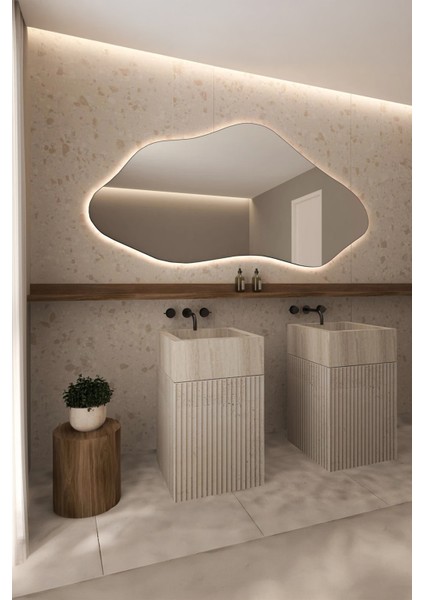 Premium Modern Asimetrik LED Banyo Duvar Aynası, Estetik Dresuar Boy Aynası