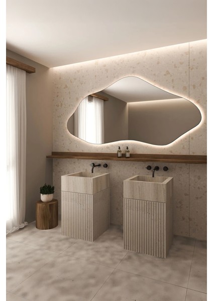 Premium Modern Asimetrik LED Banyo Duvar Aynası, Estetik Dresuar Boy Aynası