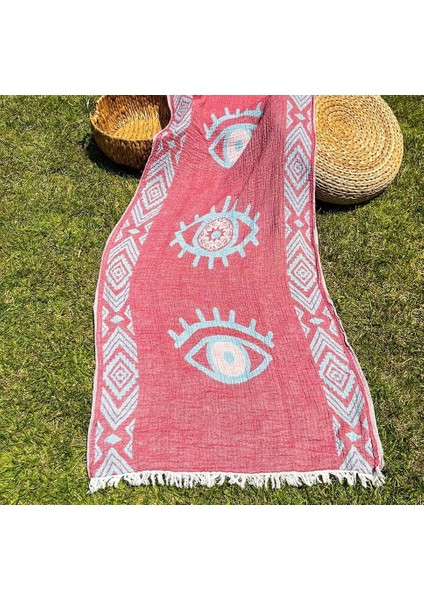 90X180 Çift Taraflı 3 Kat Müslin Göz Desenli Kilim Motifli P