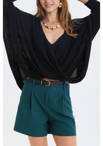 Pensli Kemerli Kışlık Şort Yeşil