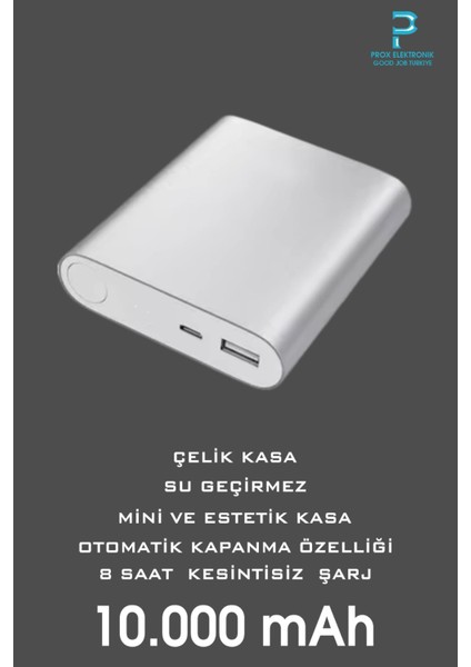 Powerbank 10.000 Mah Taşınabilir Sarj Cihazı 12W Metal Kasa Süper Tasarım