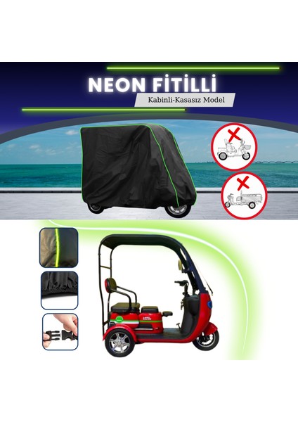 Fitilli Siyah Kabinli Tek Koltuk Moped Brandası, 3 Teker Kabin Brandası