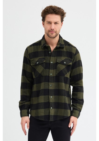 Erkek Rahat Kesim Ekose Oduncu Flanel Gömlek - Kalın %100 Pamuk Çift Cep Kışlık