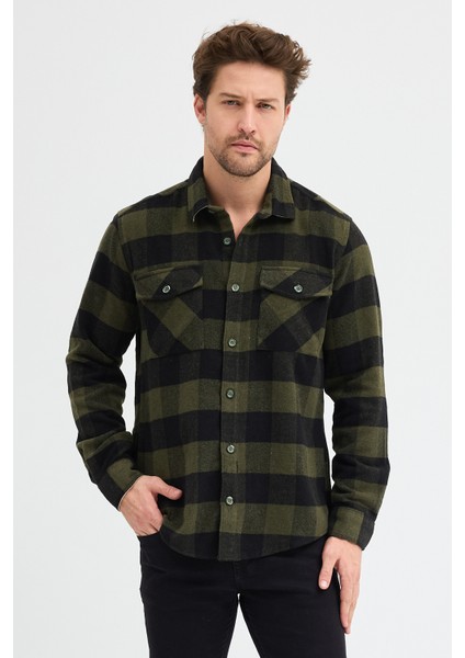 Erkek Rahat Kesim Ekose Oduncu Flanel Gömlek - Kalın %100 Pamuk Çift Cep Kışlık modelleri