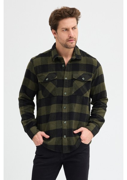 Erkek Rahat Kesim Ekose Oduncu Flanel Gömlek - Kalın %100 Pamuk Çift Cep Kışlık fırsatları