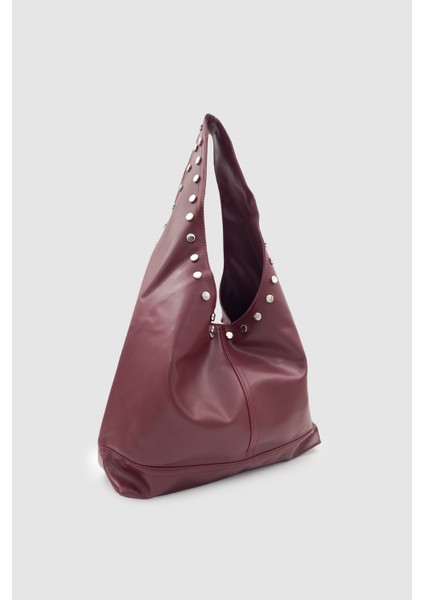 Stula Büyük Hacimli Mıknatıslı Zımba Detaylı Hobo Omuz Çantası Bordo fiyatları