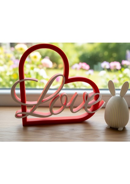 Love Yazılı Kalp Tasarımlı 3D Dekor – Sevgililer Günü Hediyesi