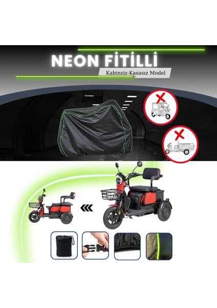 Fitilli Siyah Tek Koltuklu, 3 Tekerlekli, Elektrik Motosiklet Brandası, Su Geçirmez, Lastikli