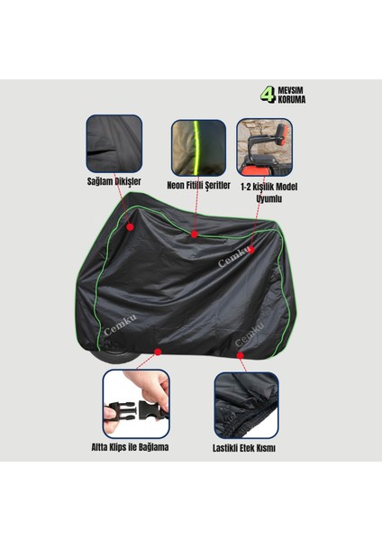 Fitilli Siyah Tek Koltuklu, 3 Tekerlekli, Elektrik Motosiklet Brandası, Su Geçirmez, Lastikli fiyatları