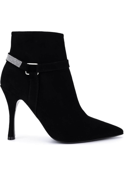 Kadın Hakiki Deri Siyah Süet Topuklu Bot 594 5417 Bn Bot SK25-26 Syh Mts Suet