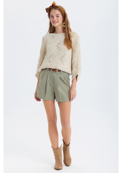 Pensli Kemerli Kışlık Şort Çağla