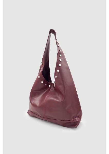 Stula Büyük Hacimli Mıknatıslı Zımba Detaylı Hobo Omuz Çantası Bordo modelleri