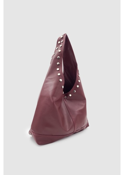 Stula Büyük Hacimli Mıknatıslı Zımba Detaylı Hobo Omuz Çantası Bordo indirimleri