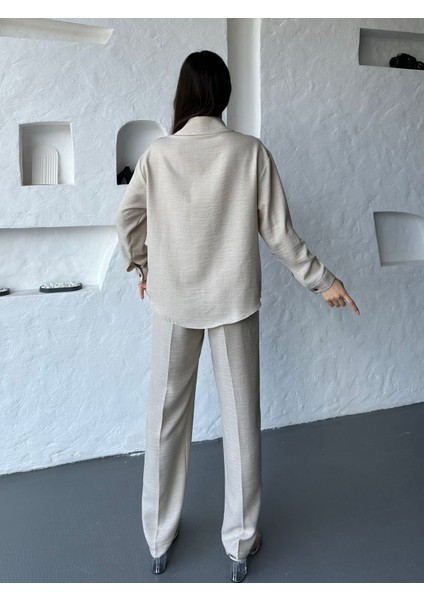 Işleme Detaylı Gömlek & Pantolon Keten Ikili Takım modelleri