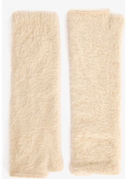 Ekru Yumuşak Dokulu Uzun Eldiven